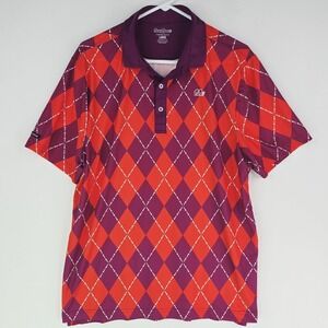 Good Good Golf Highland Men Large Golf Tee Argyle Performance Polo Red Purple